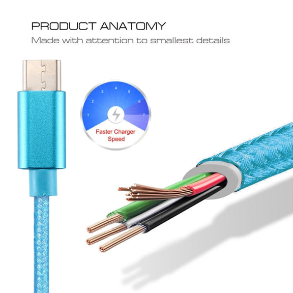 Knit Texture USB to USB-C / Type-C Data Sync Charging Cable, Cable Length: 3m, 3A Total Output, 2A Transfer Data(Blue)