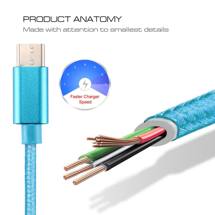 Knit Texture USB to USB-C / Type-C Data Sync Charging Cable, Cable Length: 3m, 3A Total Output, 2A Transfer Data(Blue)