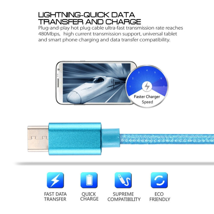 Knit Texture USB to USB-C / Type-C Data Sync Charging Cable, Cable Length: 3m, 3A Total Output, 2A Transfer Data(Blue)