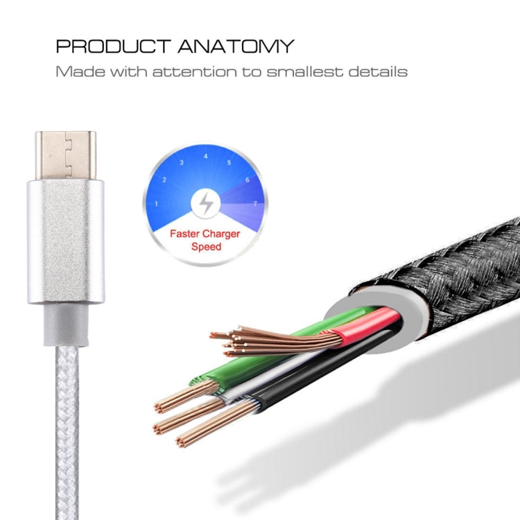 Knit Texture USB to USB-C / Type-C Data Sync Charging Cable, Cable Length: 3m, 3A Total Output, 2A Transfer Data(Silver)