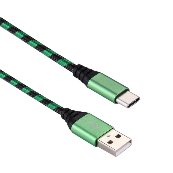 1m USB to USB-C / Type-C Nylon Weave Style Data Sync Charging Cable(Green)
