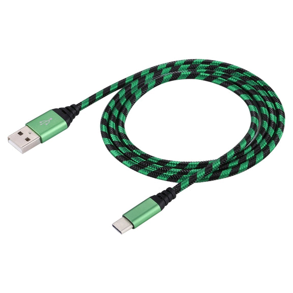 1m USB to USB-C / Type-C Nylon Weave Style Data Sync Charging Cable(Green)