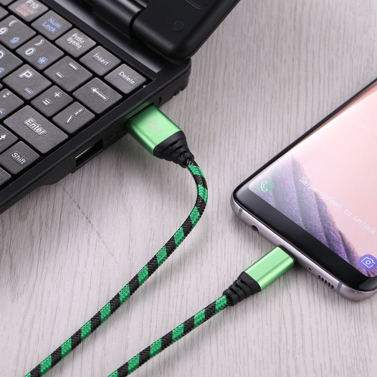 1m USB to USB-C / Type-C Nylon Weave Style Data Sync Charging Cable(Green)