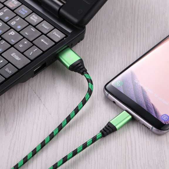 1m USB to USB-C / Type-C Nylon Weave Style Data Sync Charging Cable(Green)