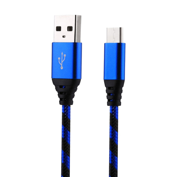1m USB to USB-C / Type-C Nylon Weave Style Data Sync Charging Cable(Blue)