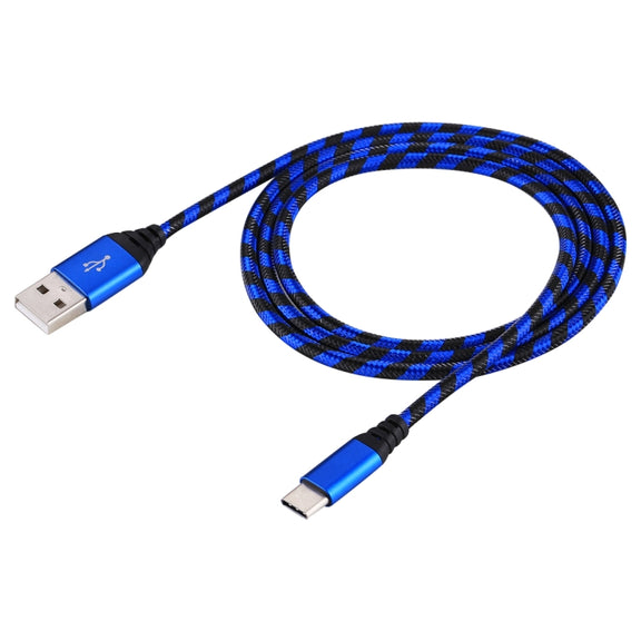 1m USB to USB-C / Type-C Nylon Weave Style Data Sync Charging Cable(Blue)