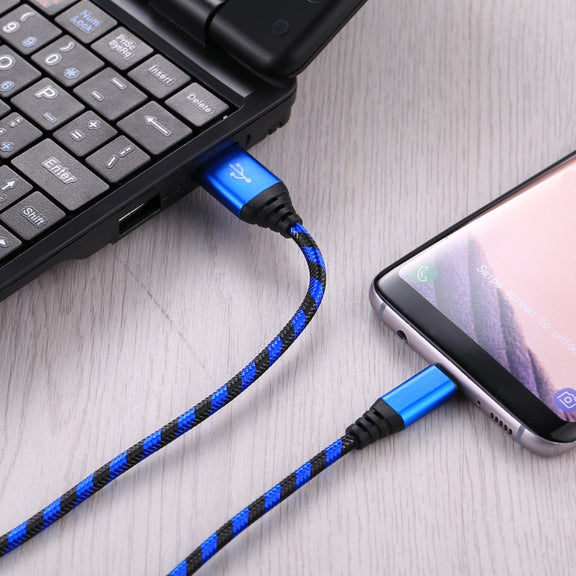 1m USB to USB-C / Type-C Nylon Weave Style Data Sync Charging Cable(Blue)