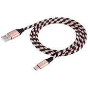 1m USB to USB-C / Type-C Nylon Weave Style Data Sync Charging Cable(Rose Gold)