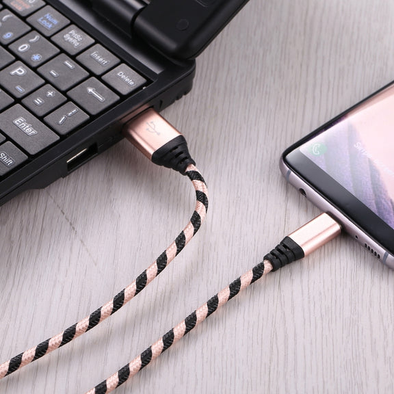 1m USB to USB-C / Type-C Nylon Weave Style Data Sync Charging Cable(Rose Gold)