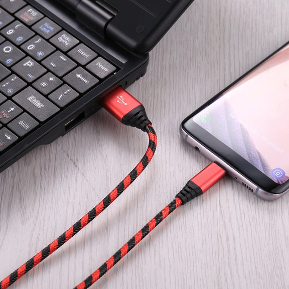 1m USB to USB-C / Type-C Nylon Weave Style Data Sync Charging Cable(Red)