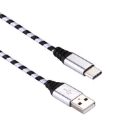 1m USB to USB-C / Type-C Nylon Weave Style Data Sync Charging Cable(Silver)