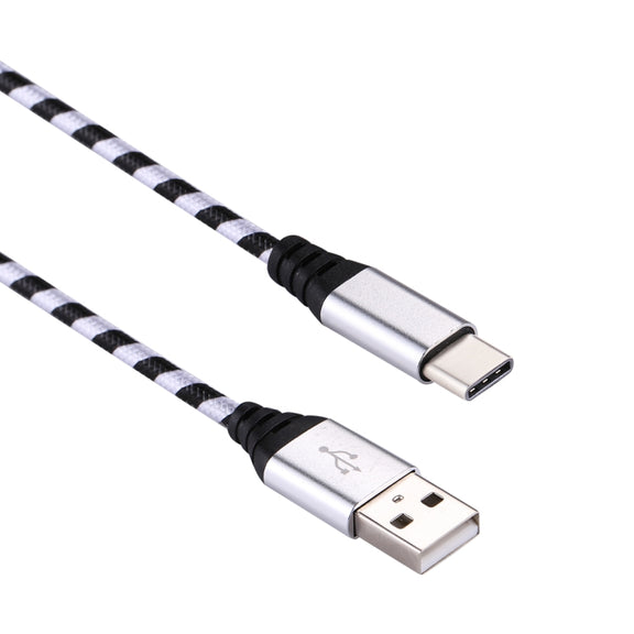 1m USB to USB-C / Type-C Nylon Weave Style Data Sync Charging Cable(Silver)