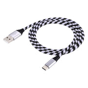 1m USB to USB-C / Type-C Nylon Weave Style Data Sync Charging Cable(Silver)