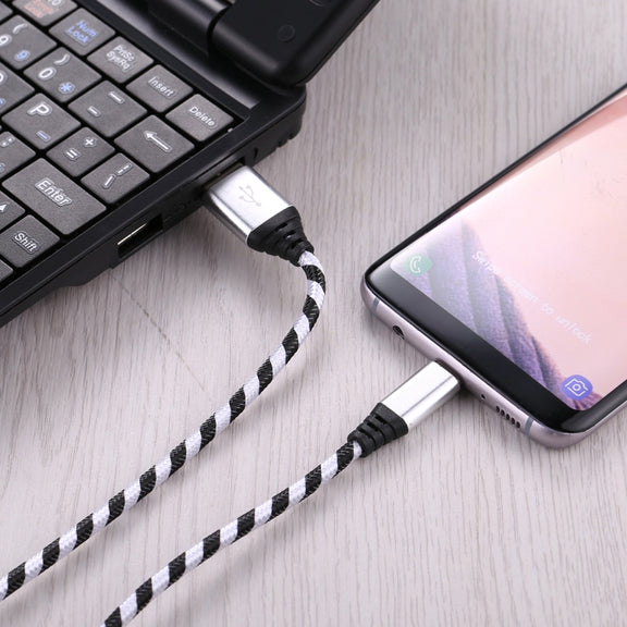1m USB to USB-C / Type-C Nylon Weave Style Data Sync Charging Cable(Silver)