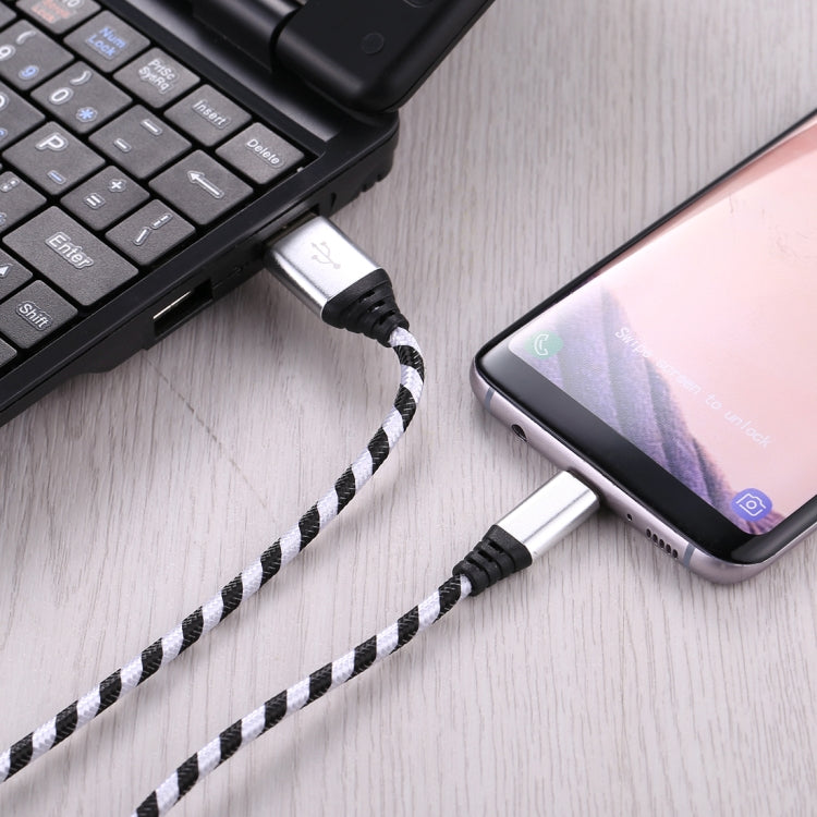 1m USB to USB-C / Type-C Nylon Weave Style Data Sync Charging Cable(Silver)