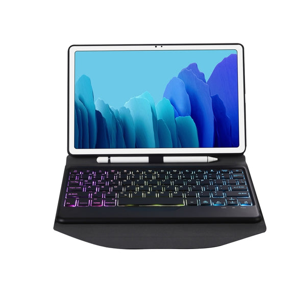 B500S Diamond Texture Triangle Back Holder Splittable Bluetooth Keyboard Leather Tablet Case with Backlight for Samsung Galaxy Tab A7 10.4 2020(Black+Black)