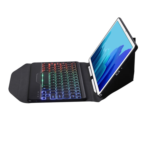 B500S Diamond Texture Triangle Back Holder Splittable Bluetooth Keyboard Leather Tablet Case with Backlight for Samsung Galaxy Tab A7 10.4 2020(Black+Black)