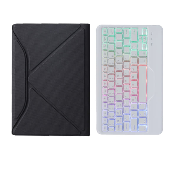 B500S Diamond Texture Triangle Back Holder Splittable Bluetooth Keyboard Leather Tablet Case with Backlight for Samsung Galaxy Tab A7 10.4 2020 (White + Black)