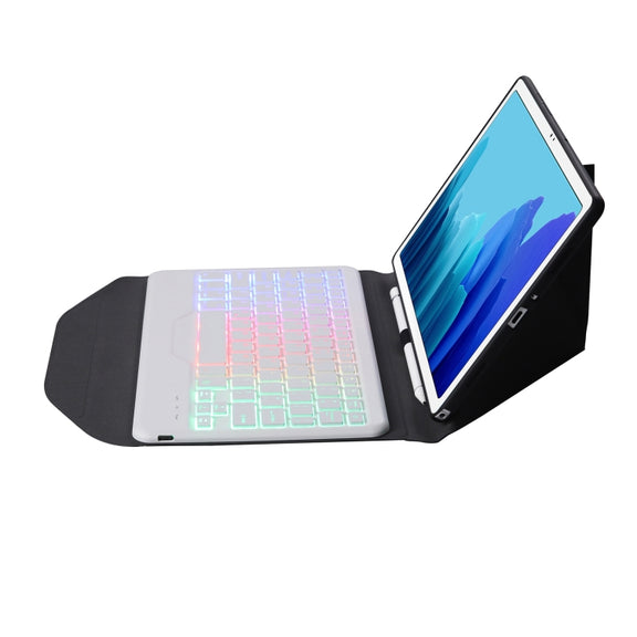 B500S Diamond Texture Triangle Back Holder Splittable Bluetooth Keyboard Leather Tablet Case with Backlight for Samsung Galaxy Tab A7 10.4 2020 (White + Black)