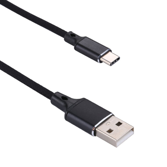 1m 2A Output USB to USB-C / Type-C Nylon Weave Style Data Sync Charging Cable(Black)