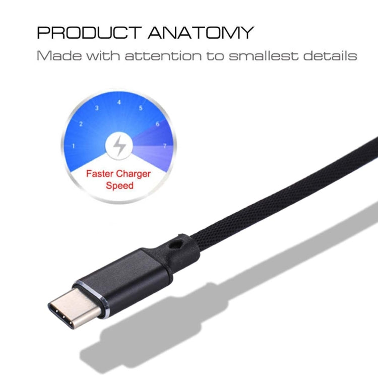 1m 2A Output USB to USB-C / Type-C Nylon Weave Style Data Sync Charging Cable(Black)