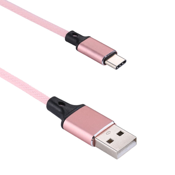 1m 2A Output USB to USB-C / Type-C Nylon Weave Style Data Sync Charging Cable(Pink)