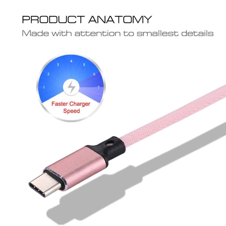 1m 2A Output USB to USB-C / Type-C Nylon Weave Style Data Sync Charging Cable(Pink)
