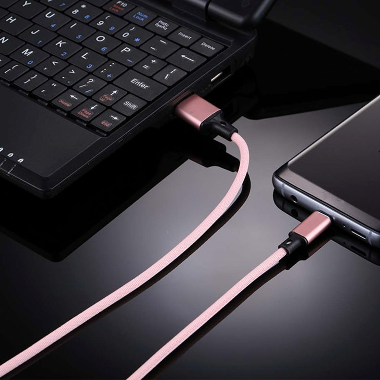 1m 2A Output USB to USB-C / Type-C Nylon Weave Style Data Sync Charging Cable(Pink)