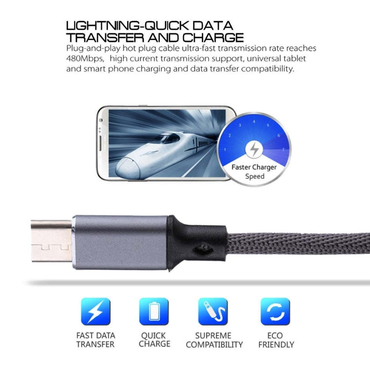1m 2A Output USB to USB-C / Type-C Nylon Weave Style Data Sync Charging Cable(Grey)