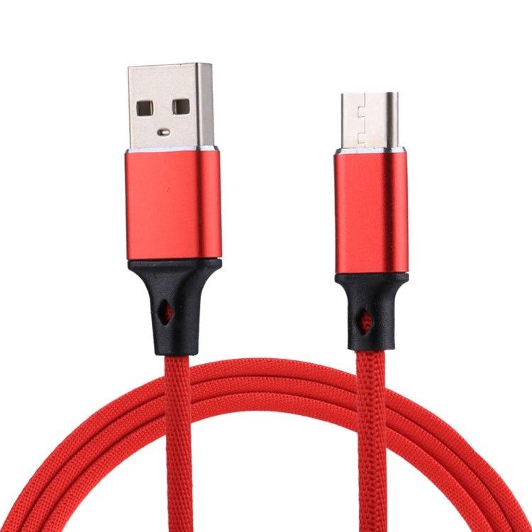 1m 2A Output USB to USB-C / Type-C Nylon Weave Style Data Sync Charging Cable(Red)