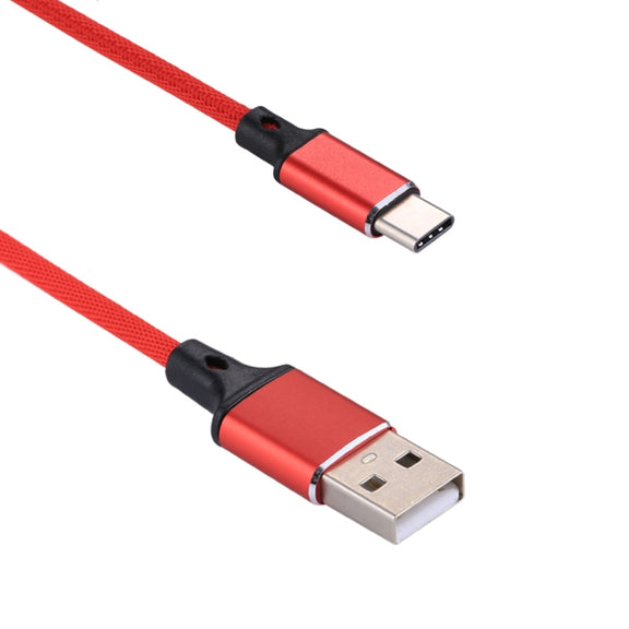 1m 2A Output USB to USB-C / Type-C Nylon Weave Style Data Sync Charging Cable(Red)