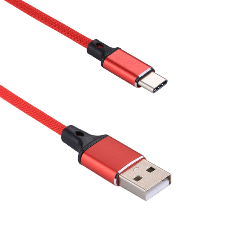 1m 2A Output USB to USB-C / Type-C Nylon Weave Style Data Sync Charging Cable(Red)