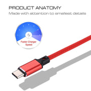 1m 2A Output USB to USB-C / Type-C Nylon Weave Style Data Sync Charging Cable(Red)