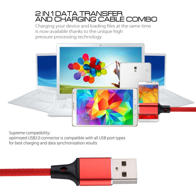 1m 2A Output USB to USB-C / Type-C Nylon Weave Style Data Sync Charging Cable(Red)