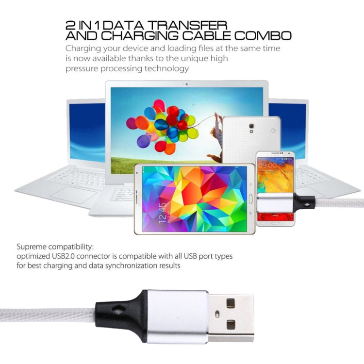 1m 2A Output USB to USB-C / Type-C Nylon Weave Style Data Sync Charging Cable(White)