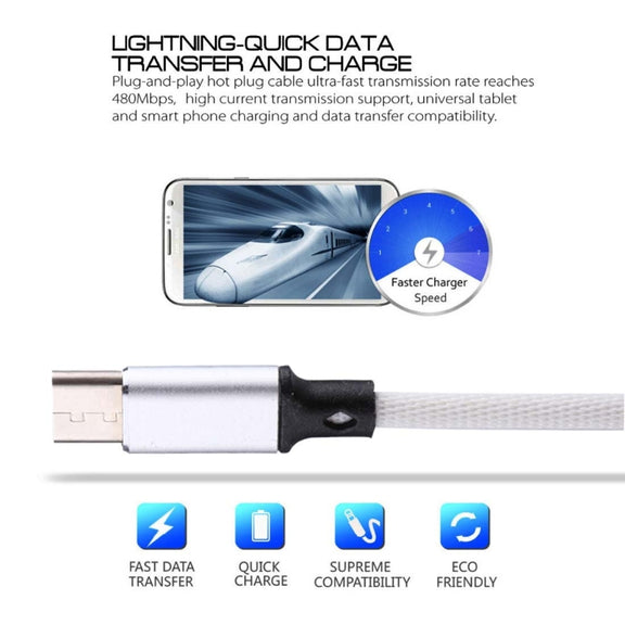 1m 2A Output USB to USB-C / Type-C Nylon Weave Style Data Sync Charging Cable(White)