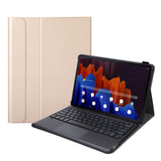A970-A Splittable Bluetooth Keyboard Leather Tablet Case for Samsung Galaxy Tab S8+ / S7 FE T730 / S7+ T970 / T975, with Touchpad & Holder(Gold)