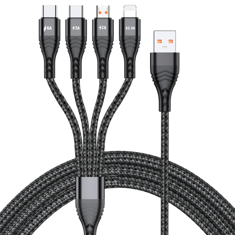 4 in 1 66W 6A USB to 8 Pin + Micro USB + Dual USB-C / Type-C Fast Charging Data Cable, Cable Length: 1.2m(Black)