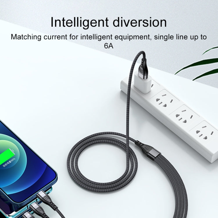 4 in 1 66W 6A USB to 8 Pin + Micro USB + Dual USB-C / Type-C Fast Charging Data Cable, Cable Length: 1.2m(Black)