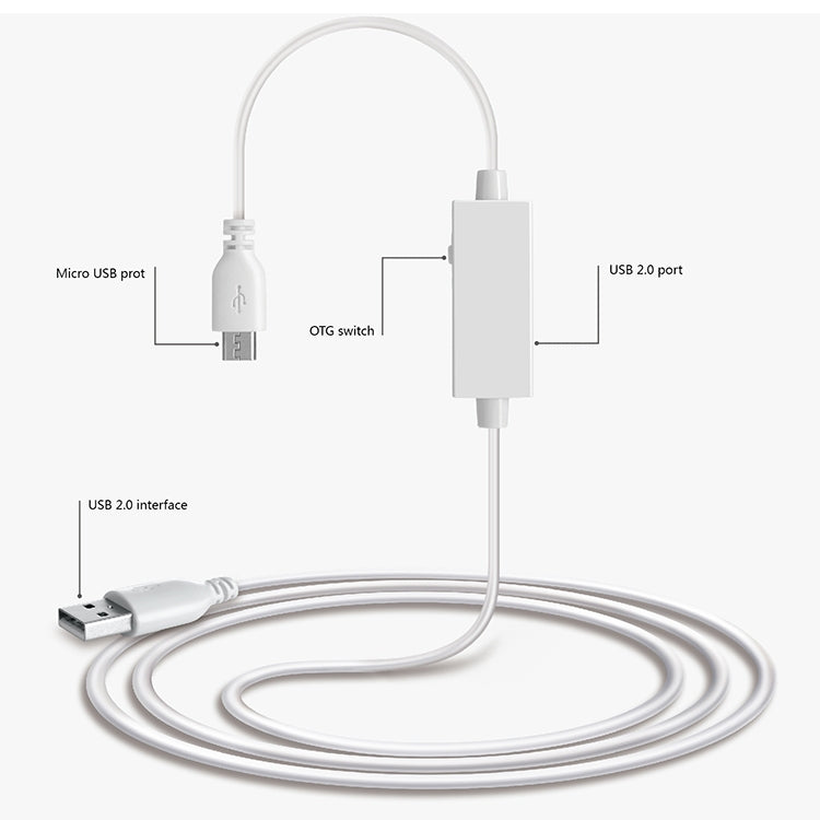 OTG-Y-03 USB 2.0 Male to Micro USB Male + USB Female OTG Charging Data Cable for Android Phones / Tablets with OTG Function, with Switch, Length: 1.1m(White)