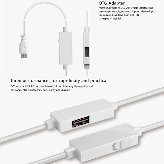 OTG-Y-03 USB 2.0 Male to Micro USB Male + USB Female OTG Charging Data Cable for Android Phones / Tablets with OTG Function, with Switch, Length: 1.1m(White)