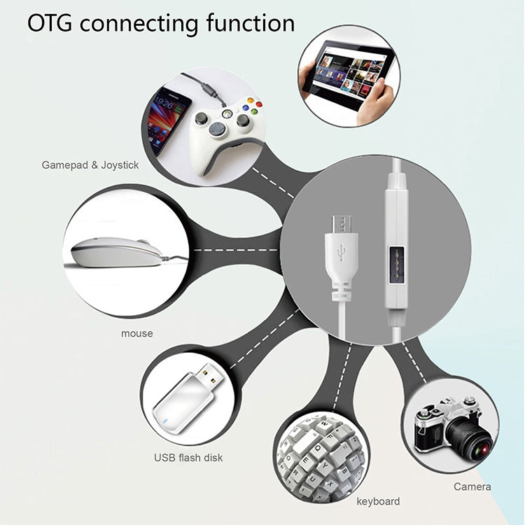 OTG-Y-03 USB 2.0 Male to Micro USB Male + USB Female OTG Charging Data Cable for Android Phones / Tablets with OTG Function, with Switch, Length: 1.1m(White)