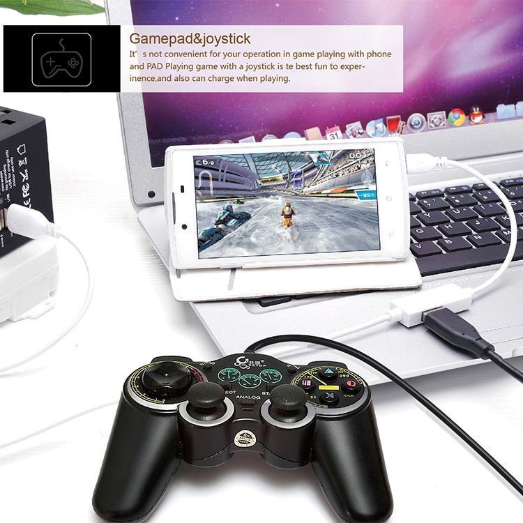 OTG-Y-03 USB 2.0 Male to Micro USB Male + USB Female OTG Charging Data Cable for Android Phones / Tablets with OTG Function, with Switch, Length: 1.1m(White)