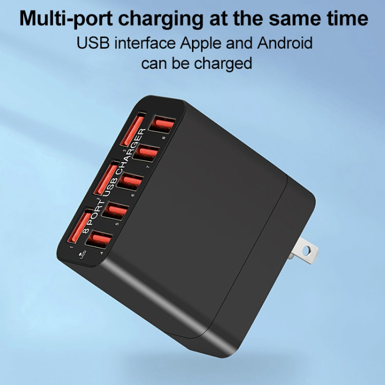 WLX-82 40W Max 8 Ports USB Charger Adapter, US Plug(Black)