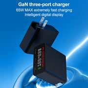 WLX-X8 65W Max 3 Ports USB-C / Type-C Quick Charger Adapter, US Plug (Black)