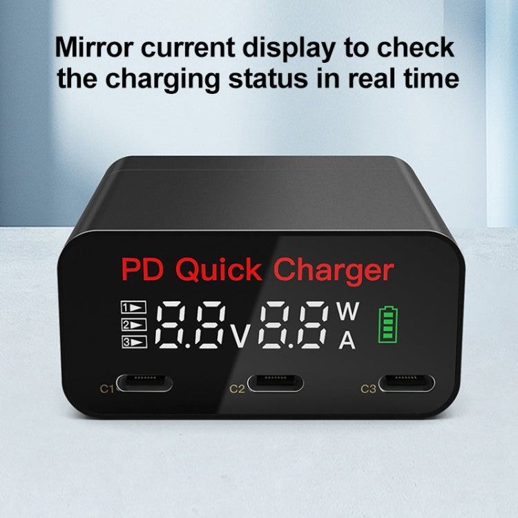 WLX-X8 65W Max 3 Ports USB-C / Type-C Quick Charger Adapter, US Plug (Black)