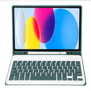 For iPad 10th Gen 10.9 2022 A10B Lambskin Texture Ultra-thin Bluetooth Keyboard Leather Tablet Case with Pen Slot(Dark Green)