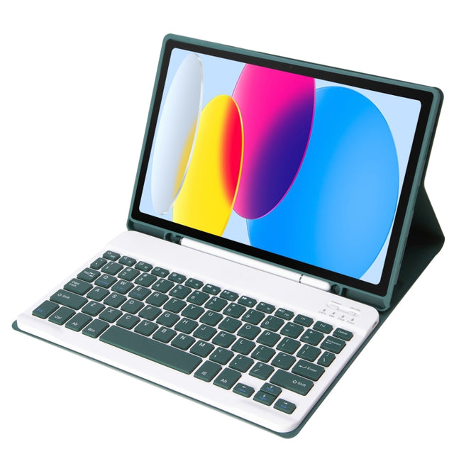 For iPad 10th Gen 10.9 2022 A10B Lambskin Texture Ultra-thin Bluetooth Keyboard Leather Tablet Case with Pen Slot(Dark Green)