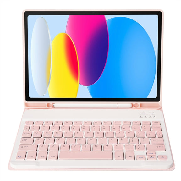 For iPad 10th Gen 10.9 2022 A10B Lambskin Texture Ultra-thin Bluetooth Keyboard Leather Tablet Case with Pen Slot(Pink)