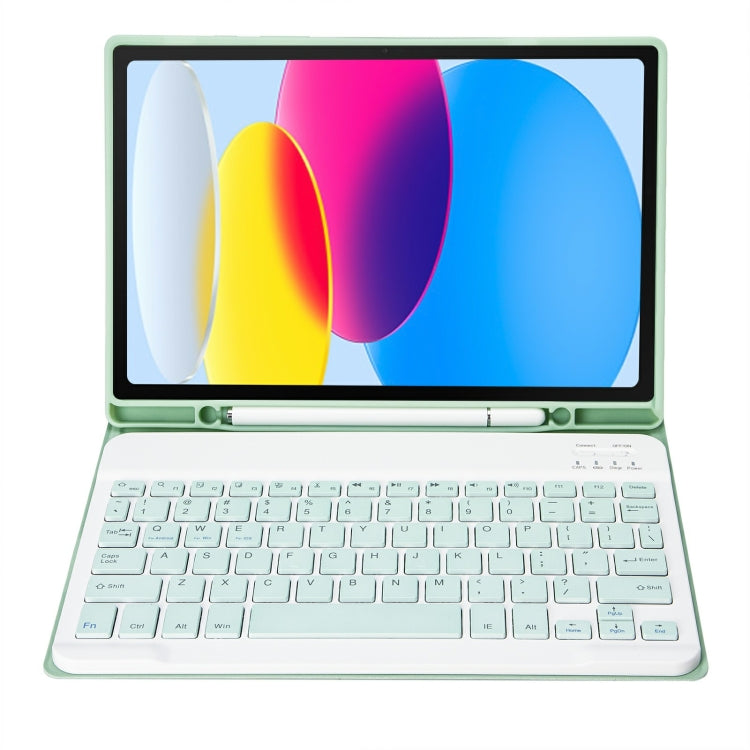 For iPad 10th Gen 10.9 2022 A10B Lambskin Texture Ultra-thin Bluetooth Keyboard Leather Tablet Case with Pen Slot(Green)